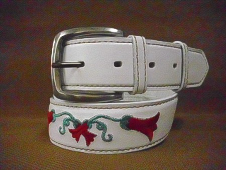 Cinturon Cuero Blanco Bordado Huaso